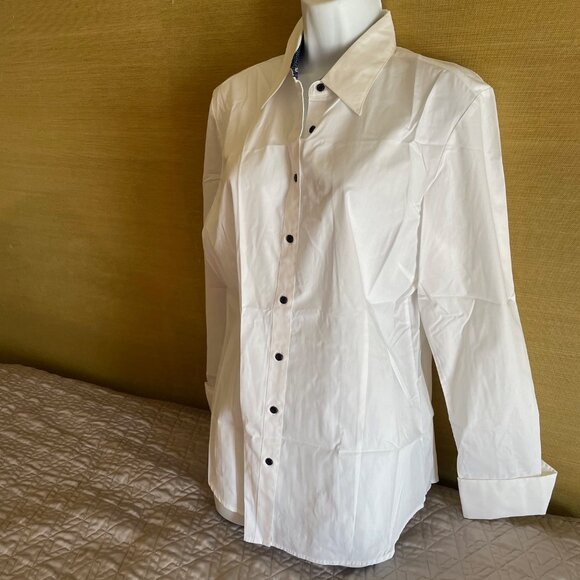 NEW Esabel C White Longsleeve Shirt w Polkadot Collar SZ L 10-12 French Cuffs - Picture 1 of 8
